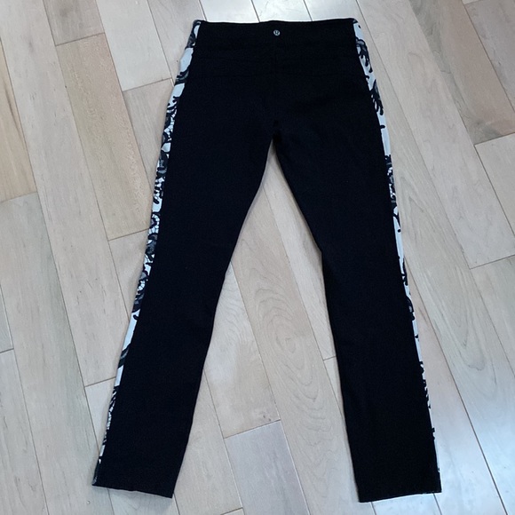 Lululemon black white floral lace print side pants mid-low rise leggings - Picture 7 of 11